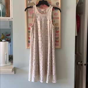 Cream and tan mini dress.